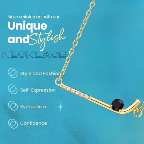 Ice Hockey Stick Necklace –Gold Hockey Jewelry with Black Stone Puck – Gifts for Hockey Players, Moms, Fans & Coaches – Adjustable Chain Sports Pendant for Women & Teens (Gold) - Thumbnail 4