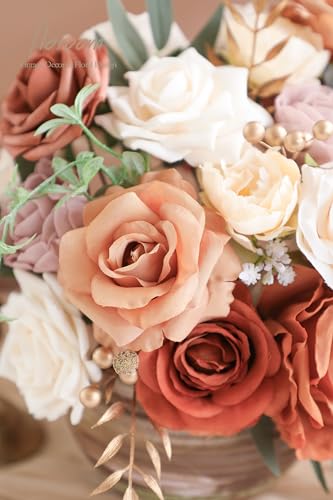 Floroom H-ZH Terracotta Artificial Flowers Burnt Orange Fake Roses Peonies Dahlia Greenery Combo Box Set For Diy Wedding Bouquets Bridal Shower Centerpieces Floral Arrangements Party Tables Home Decoration thumb #4