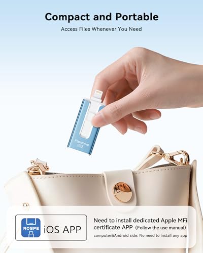 MFi Certified 512GB Flash Drive for iPhone, 3 in 1 Type-C USB Memory Stick Thumb Drive for Photos Videos, High Speed External Memory Storage Photo Stick for iPhone iPad Android PC (Sky Blue)
