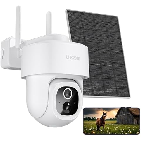 litokam Security Cameras Wireless Outdoor, 2K Solar Battery Powered Outdoor Camera, 4G LTE Cameras for Home Security, Color Night Vision, Spotlight & Siren, IP65 Waterproof, No Support WiFi Cover