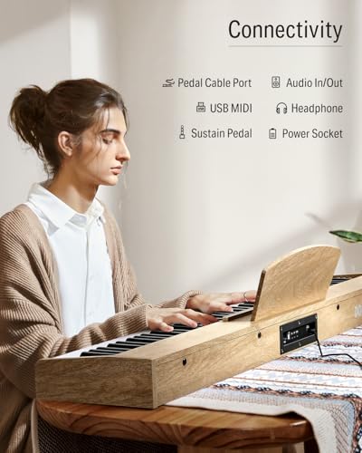 Image of Donner DEP-1S Piano Keyboard 88 Keys, Beginner Digital Piano with 88 Key Velocity-Sensitive Keyboard, Record, Bluetooth, Chord, Bundle With Piano Stand, Piano Stickers, Sustain Pedal, Natural