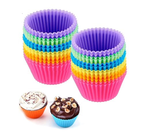 Comparison: Best Silicone Cupcake Cups 10 Reusable Silicone Cupcake Baking Cups 24 Pack, 2.75 inch Cups, & Non-stick Muffin Liners for Party Halloween Christmas,6 Rainbow Colors (Pack of 24,Multicolor)
