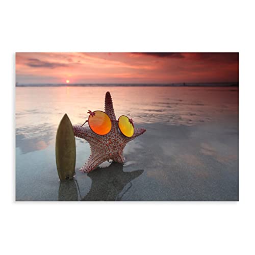 NOVELOVE Plage Starfish Lunettes de soleil Affiche et impressions Mur Image Illustration Toile Peinture Décoration intérieure Décadrer Style 08x12inch (20x30cm) Cover