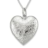 LIFETIME JEWELRY Antique Heart Locket Necklace That Holds Pictures 24k Gold Plated (Big White Gold Locket with Chain)