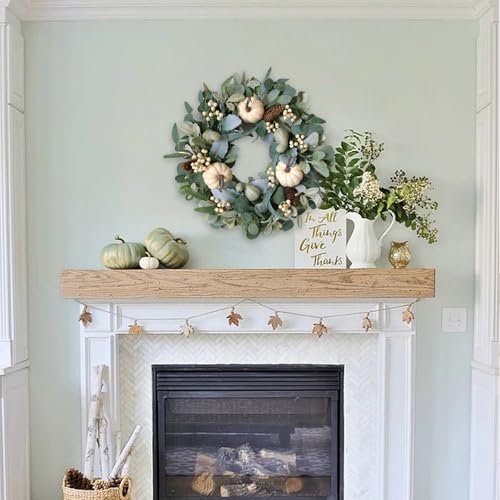 Egolot Ghirlanda Autunnale Di Zucca Di Eucalipto Da 45,7 Cm Per Porta D'ingresso, Ghirlanda Di Benvenuto Con Zucca Verde Bianca Per Interni Ed Esterni, Ghirlanda Con Foglie Di Eucalipto Per - 5