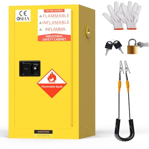 BLUEIAN 45 Gallon Flammable Storage Cabinet, Double Wall Steel Fire Cabinet 36" x 25" x 20" 3-Point Latching Lock, Leakproof Sump & ESD Ground Wire for Gasoline, Paint, Acetone & Industrial Chemicals
