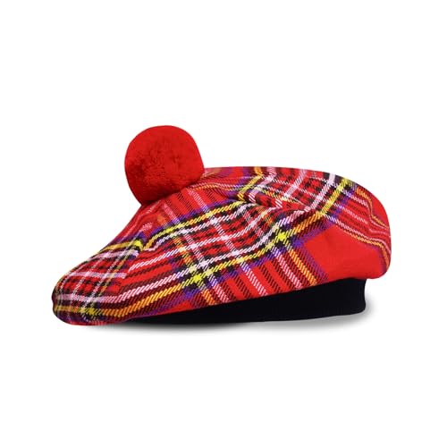 UMAM Scottish Traditional Tam o' Shatner Acrylic Wool Tammy Hat Flat Bonnet Kilt Many Tartans (Royal Stewart 003tcp)