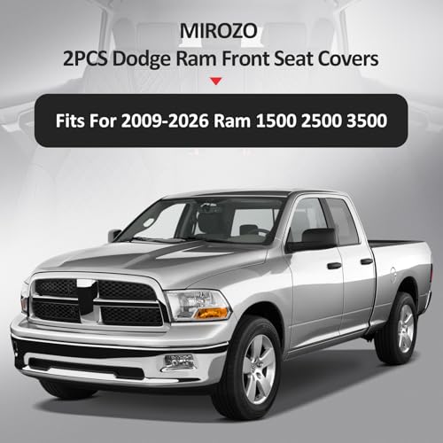 Image of MIROZO Ram Front Seat Covers Grey for 2009-2026 RAM 1500 /2500 /3500,Leather | Leather Ram Seat Cover,Waterproof Truck Seat Covers,Grey Car Seat Cover,Car Seat Protector,Front Seat Covers For Ram