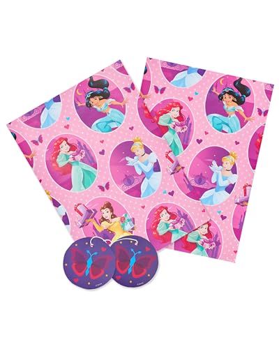 UK Greetings | Disney Princess Multicolour Wrapping Paper & Tags Set | Gift Wrapping Set | Birthdays/Weddings/Mothers Day | Pack of 2 | 180 x 250 x 5 mm