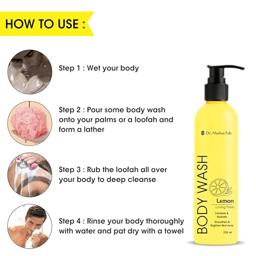 Image of MASHUR FAB Body Wash - Exfoliating & Hydrating Formula | Brightens Skin Tone | 250ml Multiple Fragrance (Pack Of 1 Body Wash + Vitamin C Serum + Perfume)