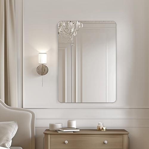 Image of USHOWER Frameless Bathroom Mirror for Over Sink, 22x30 Inch Rectangle Wall Vanity Mirror for Bathroom, Bedroom, Entryway, Polished Edge, Tempered Glass