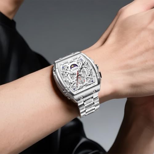OLEVS Silver Watch for Men Luxury Square Analog Waterproof Stainless Steel — view 3