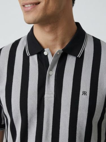 Image of Raymond Men Modern Fit Stripe Pattern Pure Cotton Polo Neck Half Sleeve Casual T-Shirt