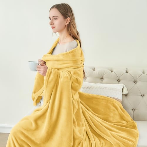 Image of BEDELITE Fleece Blanket Cream Yellow Throw Blankets for Couch & Bed, Luxury Plush Cozy Fuzzy Blanket 50 inch x 60 inch, Super Soft Warm Lightweight Throw Blanket for Travel Camping