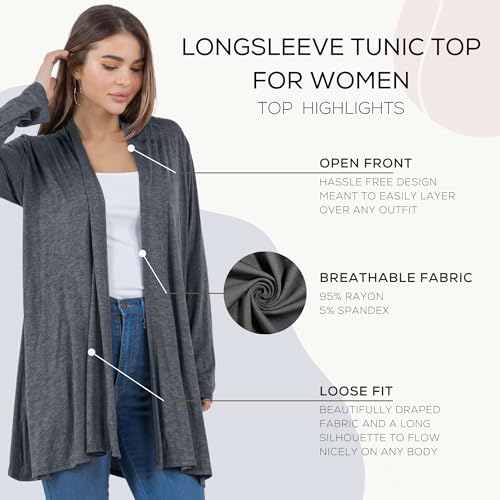 Image of Azules Long Sleeve Womens Cardigan, Flowy Longer Rayon Sweater Lightweight Cardigan for Casual or Dressy Outfits