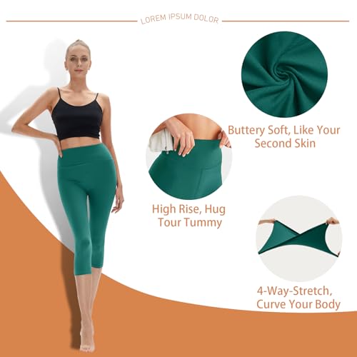 High Waisted Leggings for Women - No See Through Tummy Control Cycling Workout Yoga Pants with Pockets Reg & Plus