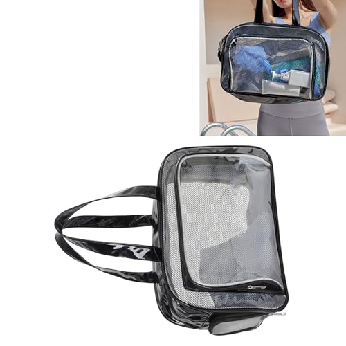 Large Mesh Beach Pool Tote Bag Beach Bag Dry Wet Separation Water Repellent PVC Transparent Window Swimming Pool Bag for Travel Clothes Shoes 7