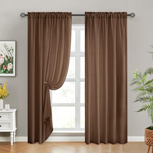 HOMEIDEAS Non-See-Through Brown Privacy Sheer Curtains, 52 X 84 Inches