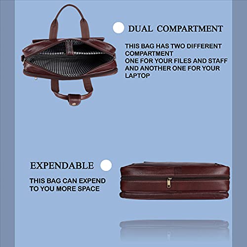 Image of Genuine Bombay Leather 15.6 Inch Laptop Office Messenger Bag for Men, Multiple Compartments, Carry Handles & Padded Straps, Unisex Design for Professionals, 40 x 11.5 x 29 cm