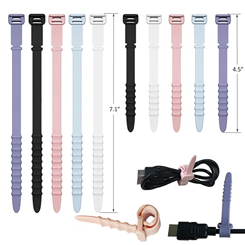 Silicone Zip Ties, Reusable Zip Ties, Rubber Cable Ties Straps For Wire Management, Elastic Silicone Ties Cable Organizer For Home Office, Multicolor Cord Ties In Two Sizes 4.5" And 7.1" (5+5 Pcs) #TOP1