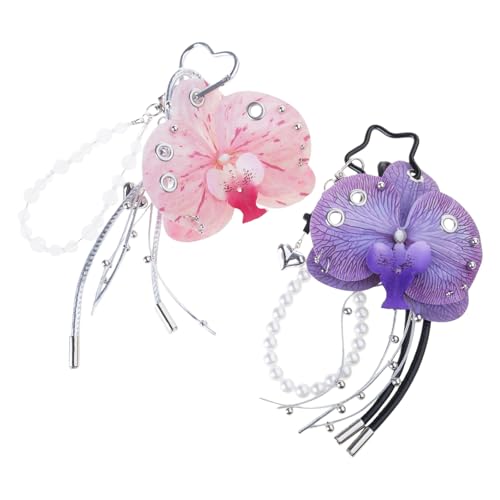 Porte-clés Phalaenopsis floral avec franges et perles pour décoration de sacs et clés