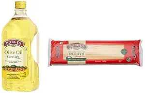 Borges Olive Oil Extra Light Flavour, 2 Liters & Spaghetti High Protein Cholesterol Free Durum Wheat Pasta (500g)