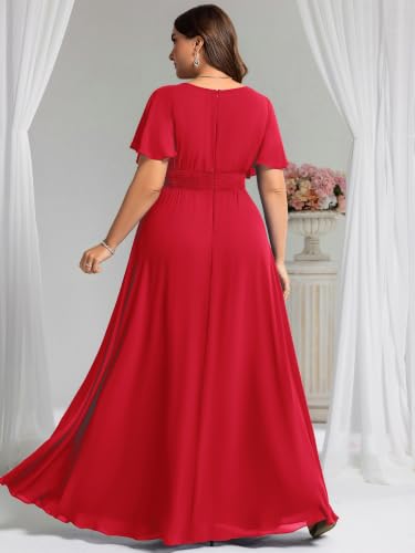 Image of Ever-Pretty Plus Elegant Formal Dresses for Curvy Women Round Neck Short Sleeves Chiffon Bridesmaid Mother of The Bride Dress