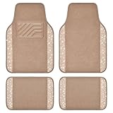 CAR PASS Bling Car Mats Shining Diamond Carpet Crystal Rhinestones Sparkly Glitter Floor Mats with Anti-Slip PVC Heel Pad Universal Fit for Automotive SUV, Sedan, Car, Van, 4pcs for Girl Women, Beige