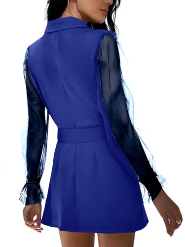 LYANER Women's Elegant Collar V Neck Lace Long Sleeve Blazer Mini Dress with Belt2