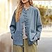 Women Cotton Linen Shirt Jackets Plus Size Spring Clothes Oversized Chinese Frog Button Down Blouses Cardigan Retro Long Sleeve Baggy Mandarin Collar Kung Fu Tai Chi Tang Suit Coats Tropical Jacket