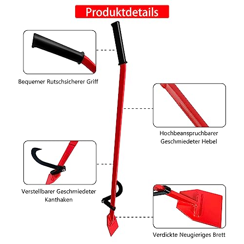 Foto von PRIJESSE Stammheber Geschmiedeter Kantheber Fällheber zum Baumfällen 130cm Geschmiedeter Kantheber mit Wendehaken Fällheber mit Wendehaken Ergonomischer Rutschfester Handgriff