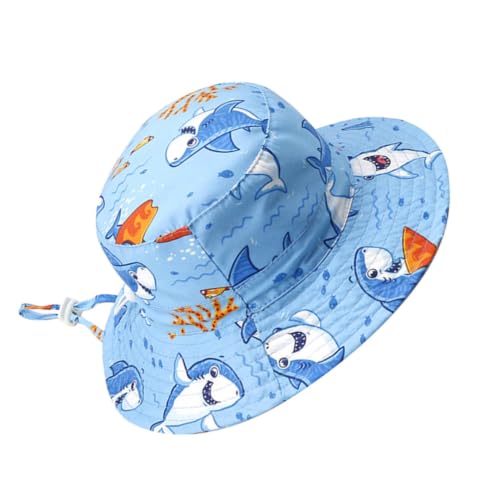 Healifty Cartoon Shark Fisherman Hat 52cm Blue Breathable Summer