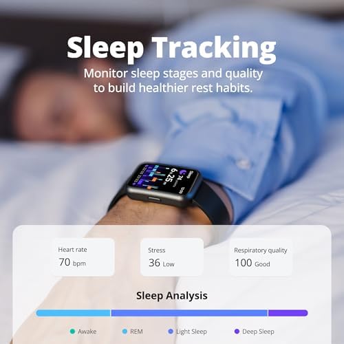 Motivaris Fitness Tracker Health Watch, 1.47" Step Counter with 24/7 Heart Rate Blood Oxygen Sleep Monitor, 3ATM Waterproof Smart Watch for Women Men, Pedometer Black — view 3