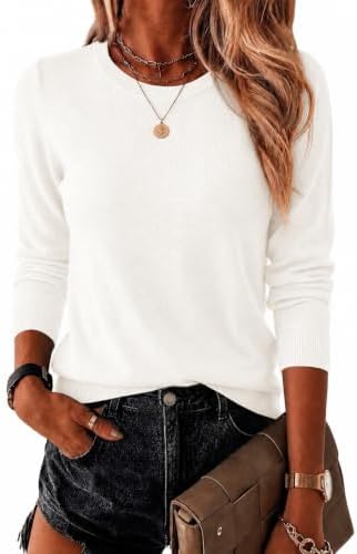 Saodimallsu Damen Leichter Pullover Basic Rundhals Strickpullover | Elegant Pulli Langarm Sweater für Frauen Dünne Pullover Herbst und Winter Oberteile