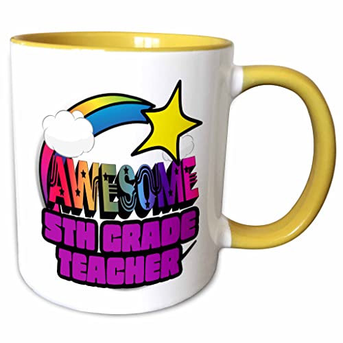3dRose Shooting Star Rainbow Awesome 5th Grade 11oz Two-Tone Yellow Mug