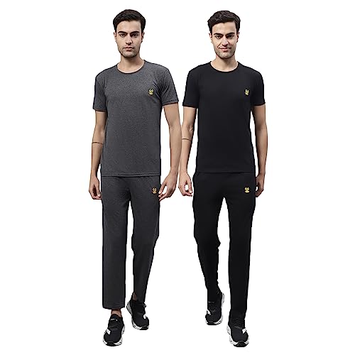 Image of Mack Jonney Cotton Solid Co-ord Set Tracksuit For Men (Pack of 2)-ANT BLK T D10 04-P