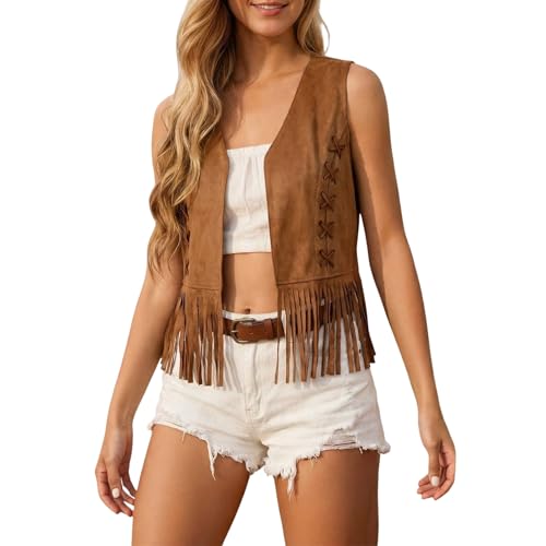 Gilet sans manches bohème franges femme veste légère pour superposition mode
