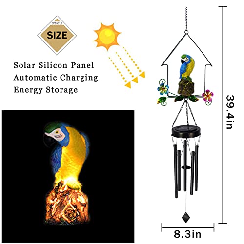 Bqoqb Solar Owl Wind Chime Outdoor Led Light Up Bird Wind Chime Garden Owl Sculpture Yard Art For Room Balcony Window Garden Yard Patio Lawn Decoration(Blue Parrot) #TOP1