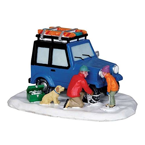 Lemax Putting On The Chains 23960, Model Village Figures, Model Car With People And Dog (Collectors Model, Retired)
