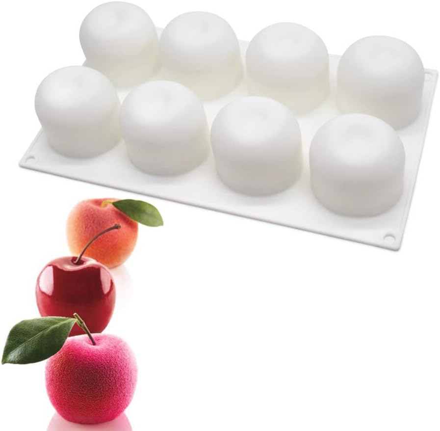 Surakey Cake Silicone Molds for Baking Dessert Jelly Ice Cream 3D Fruit Shapes Silicone Mold for Chocolate Candy Pastry Truffle Pudding Jelly Cheesecake Mousse Soap, 8-Cavity Apple Mold