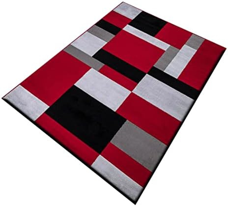 Prime Linens Non Slip Area Rug - Anti Slip Runner Rug Carpet Mat for Every Season Bedroom Living Room Hallway Kitchen Indoor Matt Front Door Entrance Home Décor (120 x 170 cm, Red & Black)