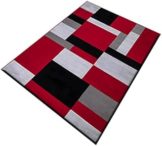 Prime Linens Non Slip Area Rug - Anti Slip Runner Rug Carpet Mat for Every Season Bedroom Living Room Hallway Kitchen Indoor Matt Front Door Entrance Home Décor (120 x 170 cm, Red & Black)