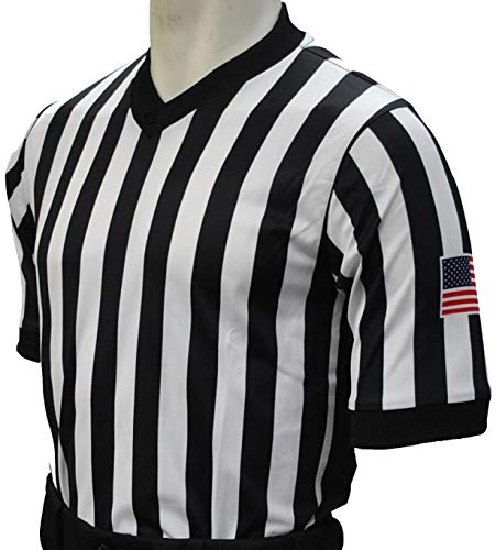 Smitty Men's V-Neck Basketball Referee Shirt with Black Side Panel & USA Flag (XX-Large)