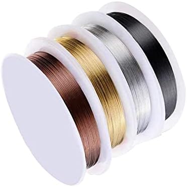 BEHAHAI 4 Roll Copper Jewelry Wire, 0.4 mm Jewelry Beading Wire Tarnish Resistant Bare Copper Wire Thin Artistic Craft Wire Wrapping Kit Mixed Color for Jewelry Making Beading Crafts