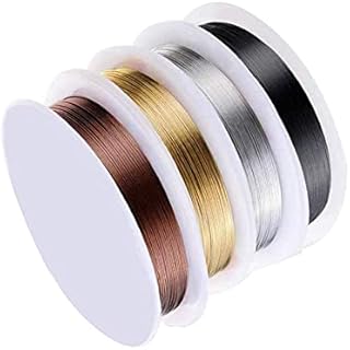 BEHAHAI 4 Roll Copper Jewelry Wire, 0.4 mm Jewelry Beading Wire Tarnish Resistant Bare Copper Wire Thin Artistic Craft Wire Wrapping Kit Mixed Color for Jewelry Making Beading Crafts