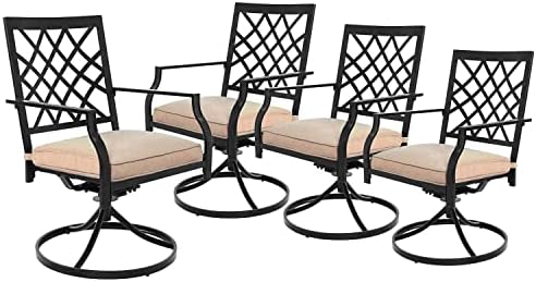 BIGGET Outdoor Metal Swivel Chairs Set of 4, Patio Dining Chairs with Cushion Furniture Set for Garden Backyard