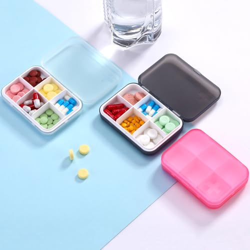Image of Pill Organizer Case - Portable Pill Box Small Pill Container for Purse or Pocket, Excellent Pill Storage Case (Gray, 6 Compartment)