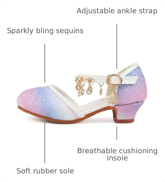 Image of ChuLian Little Kids Girls Dress Pumps Glitter Sequins Princess Low Heels Mary Jane Party Dance Shoes Rhinestone Sandals