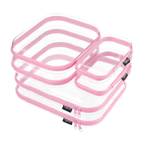 YQBRAO Clear Hard Shell Zipper Cases 6 Multi-Size Organizers Pink