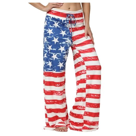 X-Image Women's American Flag Pajama Pants Lounge Pants Floral Print Drawstring Palazzo Pants Multicoloured, XX-Large